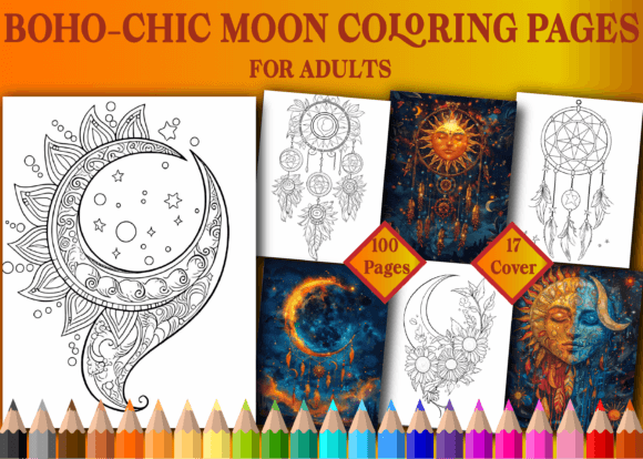 100 Boho-Chic Moon Coloring Book Pages