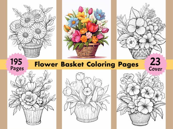 195 Flower Basket Coloring Pages for KDP