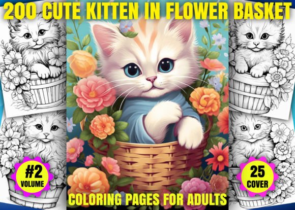200 Cute Kitten in FLower Basket - KDP