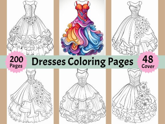 200 Dresses Coloring Pages for Adults