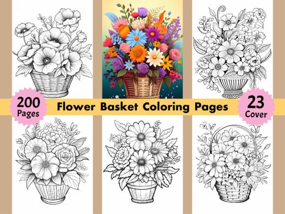 200 Flower Basket Coloring Pages for KDP