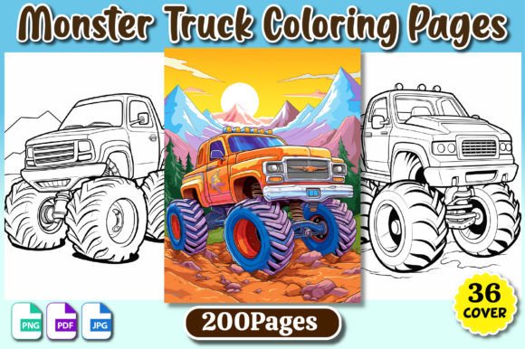 200 Monster Truck Coloring Pages for KDP