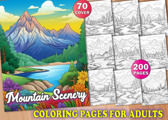200 Mountain Scenery Coloring Pages KDP