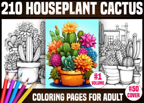 210 Houseplant Cactus Coloring Pages-KDP