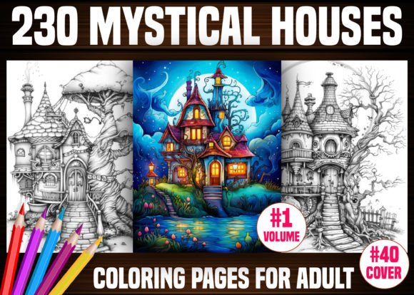 230 Mystical Houses Coloring Pages - KDP