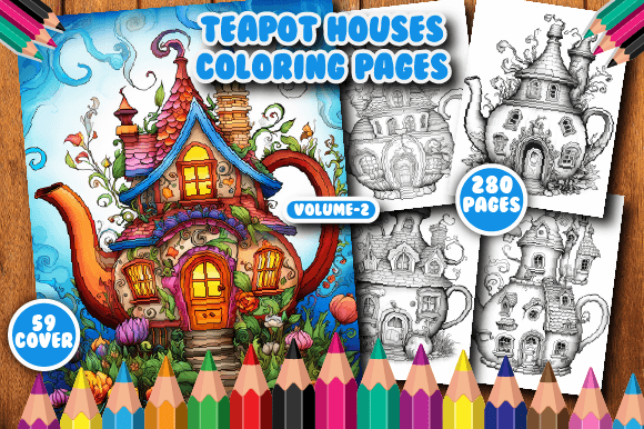 280 Teapot Houses Coloring Pages for V-2