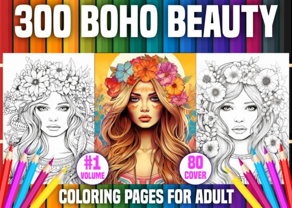300 Boho Beauty Coloring Pages - KDP